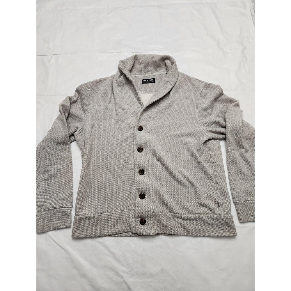 Line Of Trade Sweater Mens‎ Large Gray Shawl Collar Button Cardigan Knit Cotton